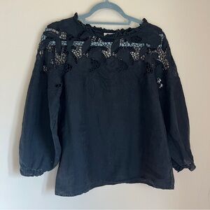 Ulla Johnson Black Linen Embroidered Eyelet top size 6